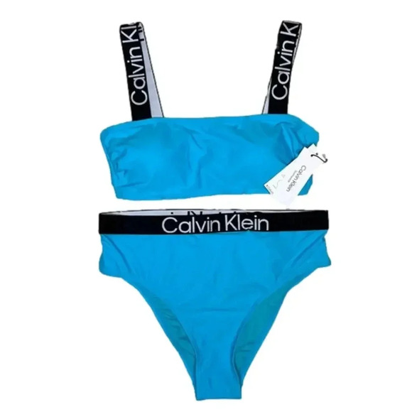 CALVIN Klein NWT Blue Logo Bikini Swim Suit Set L - Picture 2 of 6